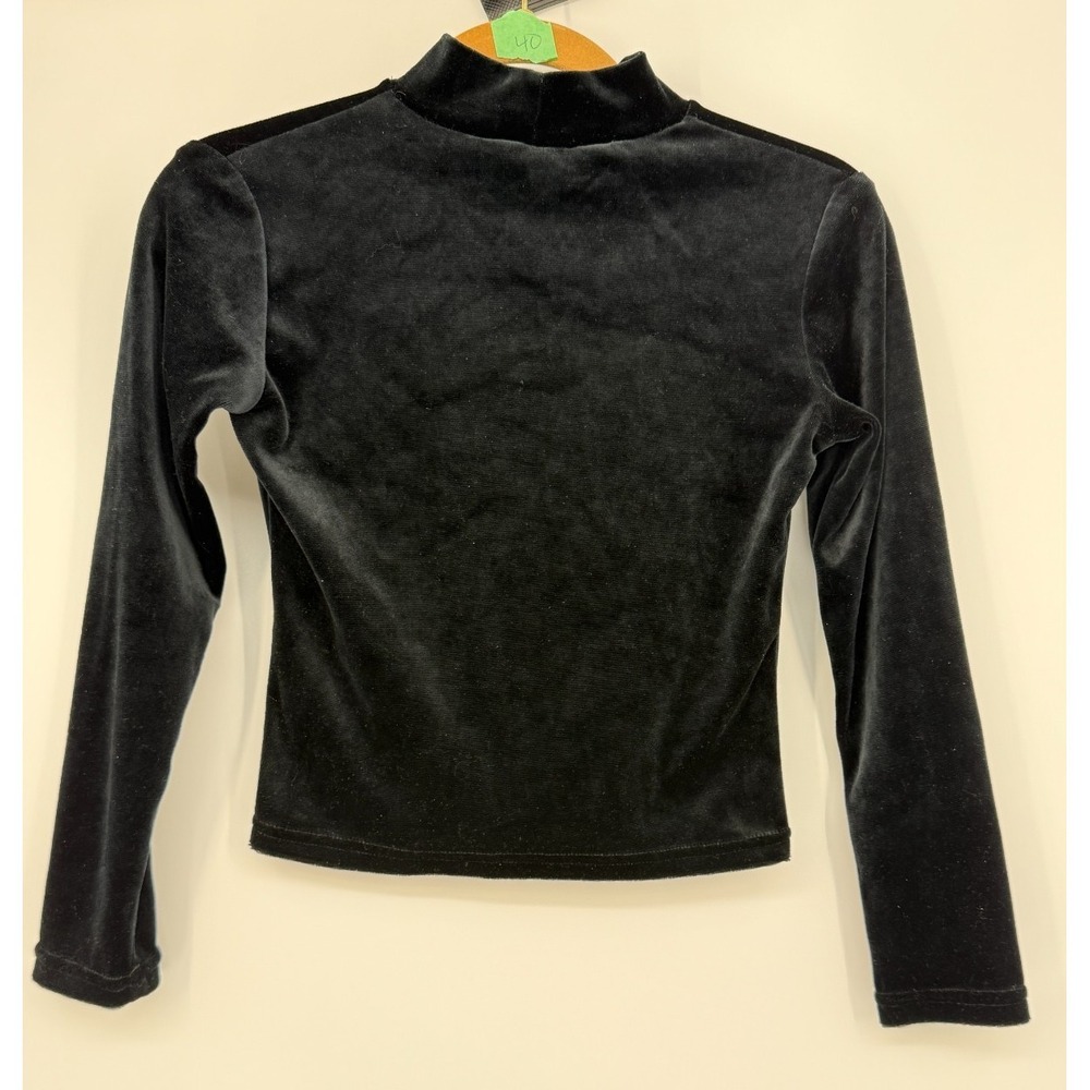 Vtg Black Velvet Mock Neck Long Sleeve Top Minimalist Y2K Goth Ballet Core Small